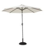 Kemble 4 Seater Rattan Round Garden Dining Set with Cream LED Premium Parasol - Natural Brown - Image 12