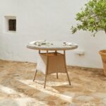 Kemble 4 Seater Rattan Round Garden Dining Set with Cream LED Premium Parasol - Natural Brown - Image 3