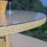 Kemble 4 Seater Rattan Round Garden Dining Set with Grey LED Premium Parasol - Natural Brown - Image 5