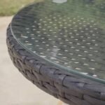 Kemble 6 Seater Rattan Round Garden Dining Set with Grey LED Premium Parasol & Parasol Rain Cover - Black Weave - Image 3