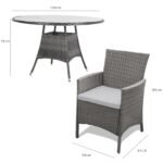 Kemble 6 Seater Rattan Round Dining Set with Cream LED Premium Parasol & Parasol Rain Cover - Grey Weave - Image 15