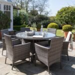 Kemble 6 Seater Rattan Round Garden Dining Table Set - Grey