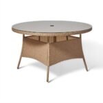Kemble 6 Seater Rattan Round Garden Dining Set with Grey Parasol - Natural Brown - Image 13