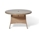 Kemble 6 Seater Rattan Round Garden Dining Set with Grey Parasol - Natural Brown - Image 14