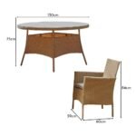 Kemble 6 Seater Rattan Round Garden Dining Set with Cream Parasol - Natural Brown - Image 16