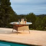 Kemble 6 Seater Rattan Round Garden Dining Set with Grey Parasol - Natural Brown - Image 3