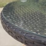 Kemble 6 Seater Rattan Round Garden Dining Set with Grey Parasol - Black Weave - Image 3