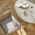Kemble 6 Seater Rattan Round Garden Dining Table Set - Natural Brown - Image 4