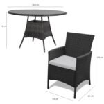 Kemble 8 Seater Rattan Round Garden Dining Set with Cream Parasol - Black - Image 9