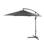 Round 2.9m Grey Lean-Over Parasol with 80kg Quartered Parasol Base - Black Plastic - Image 3