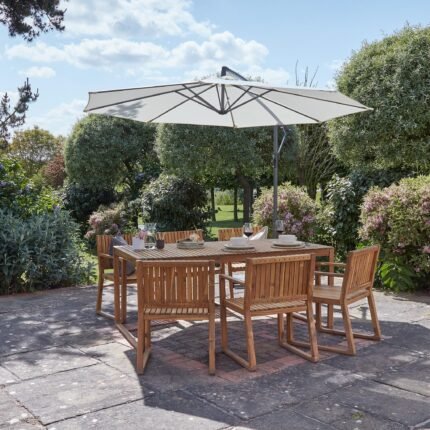 Lennox Table & 6 Lennox Armchairs with Cream Parasol