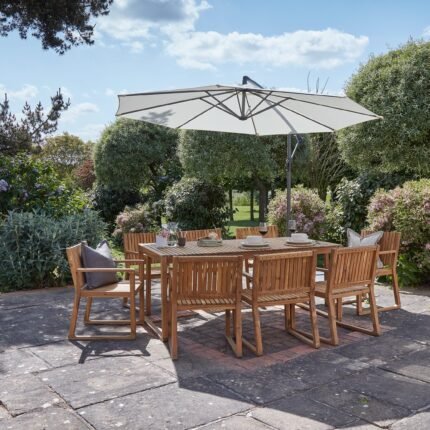 Lennox Table & 8 Lennox Armchairs with Cream Parasol