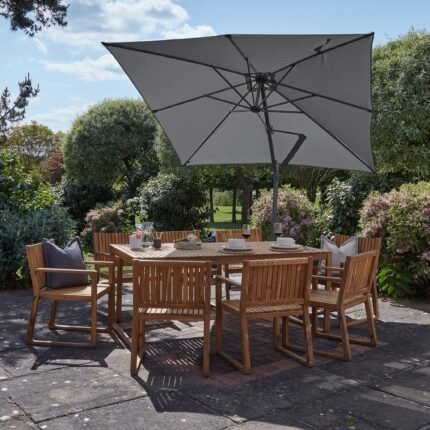 Lennox Table & 8 Lennox Armchairs with Premium Grey Parasol