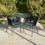 Lennox Table with 6 Hali Black Dining Chairs & Cream Lean Over Parasol - Image 3