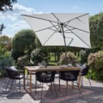 Lennox Table with 6 Hali Black Dining Chairs & Cream LED Premium Parasol