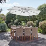 Lennox Table with 6 Oliver Dining Chairs with Cream Lean Over Parasol
