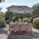 Lennox Table with 6 Oliver Dining Chairs with Grey Lean Over Parasol