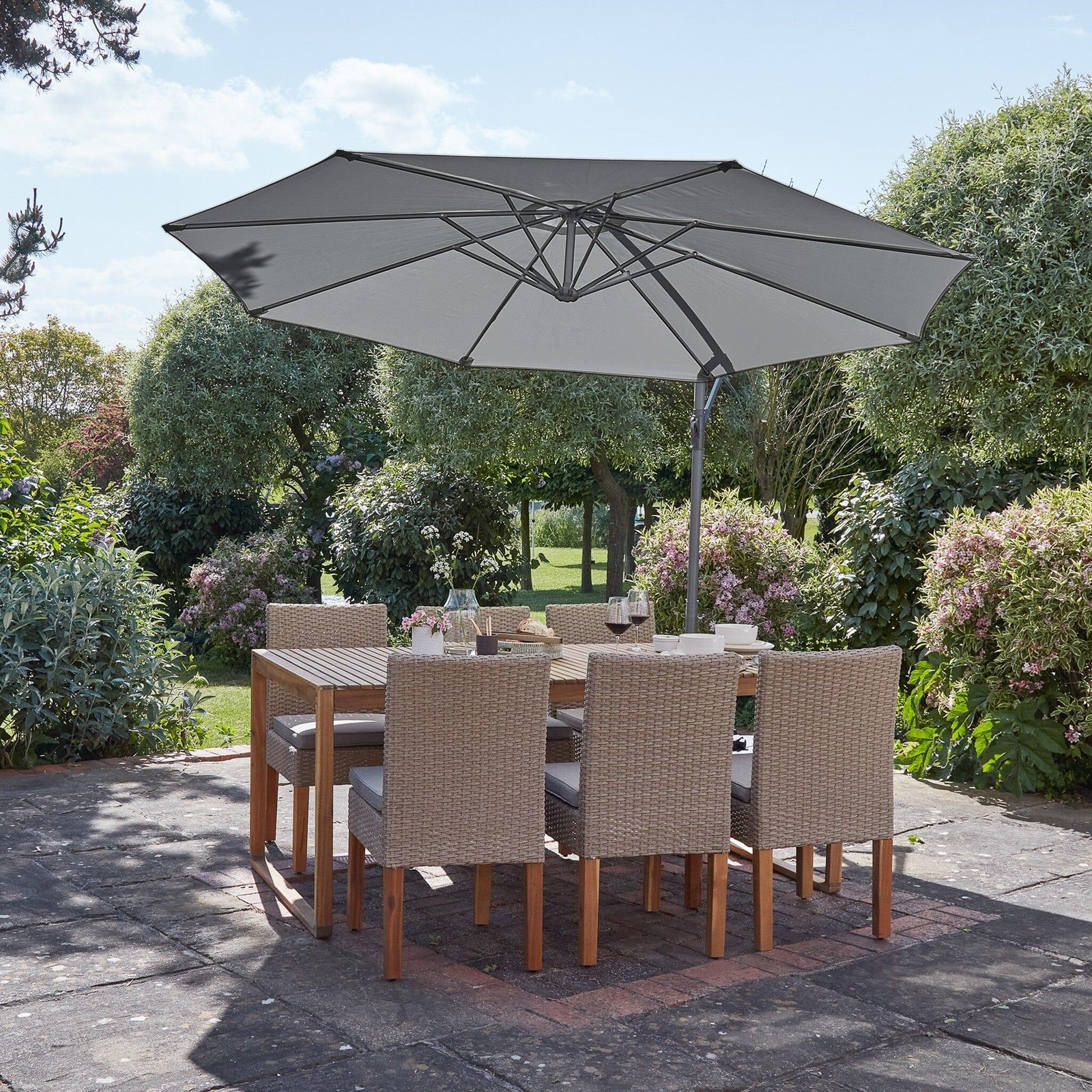 lennox-table-with-6-oliver-dining-chairs-with-grey-lean-over-parasol-laura-james-1 Lennox Table with 6 Oliver Dining Chairs with Grey Lean Over Parasol