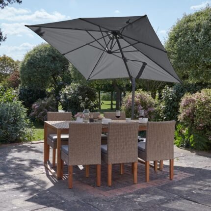 Lennox Table with 6 Oliver Dining Chairs with Grey LED Premium Parasol