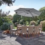 Lennox Table with 8 Oliver Dining Chairs with Grey Lean Over Parasol