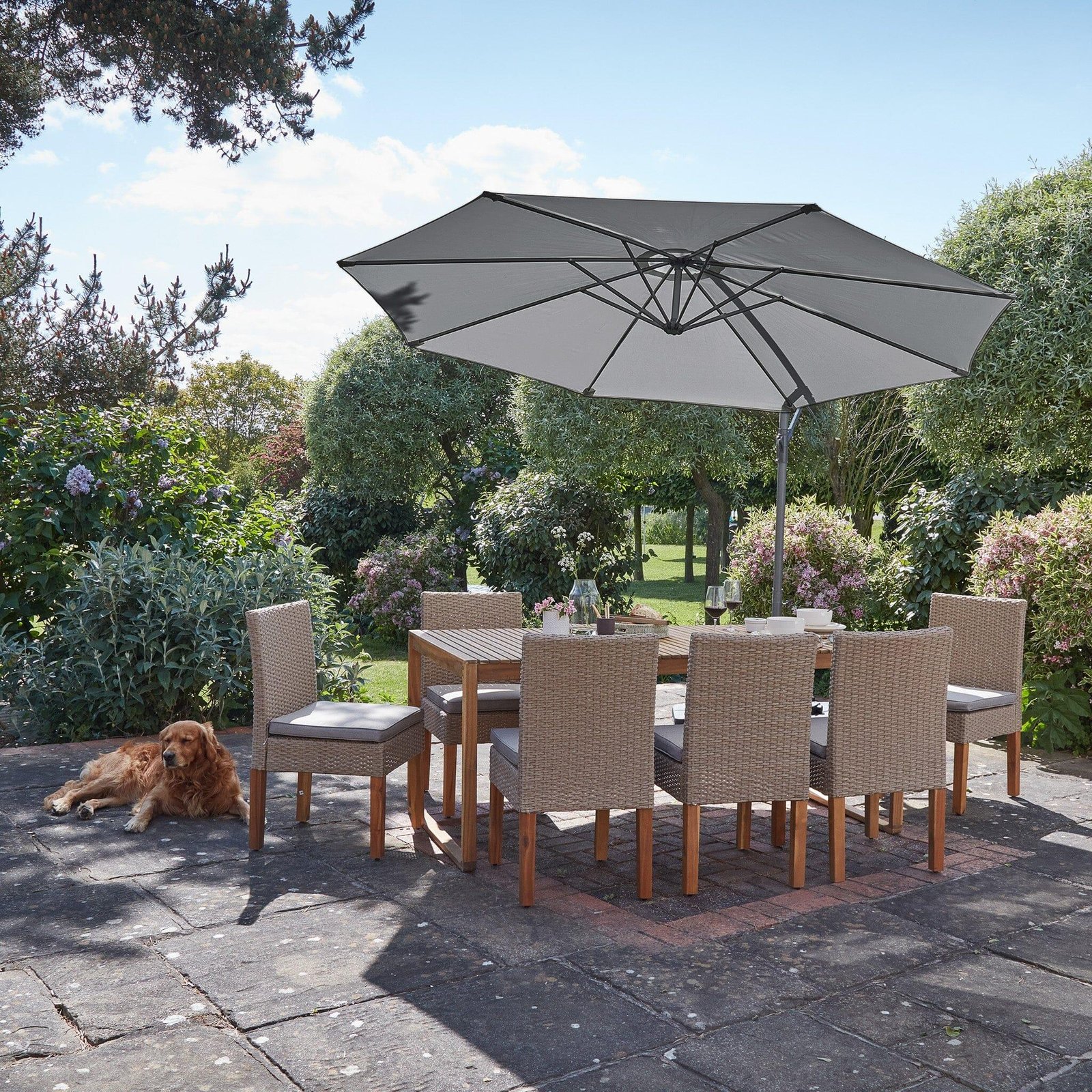 lennox-table-with-8-oliver-dining-chairs-with-grey-lean-over-parasol-laura-james-1 Lennox Table with 8 Oliver Dining Chairs with Grey Lean Over Parasol
