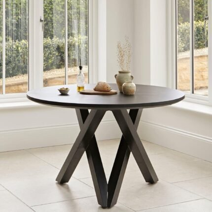 Levi Jet Black Acacia Wood Round Dining Table