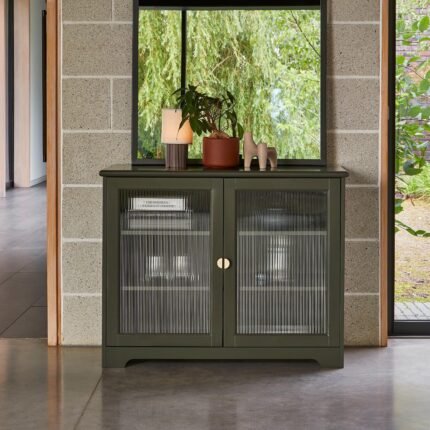Lua 2 Door Small Sideboard - Fir Green with Glass Door
