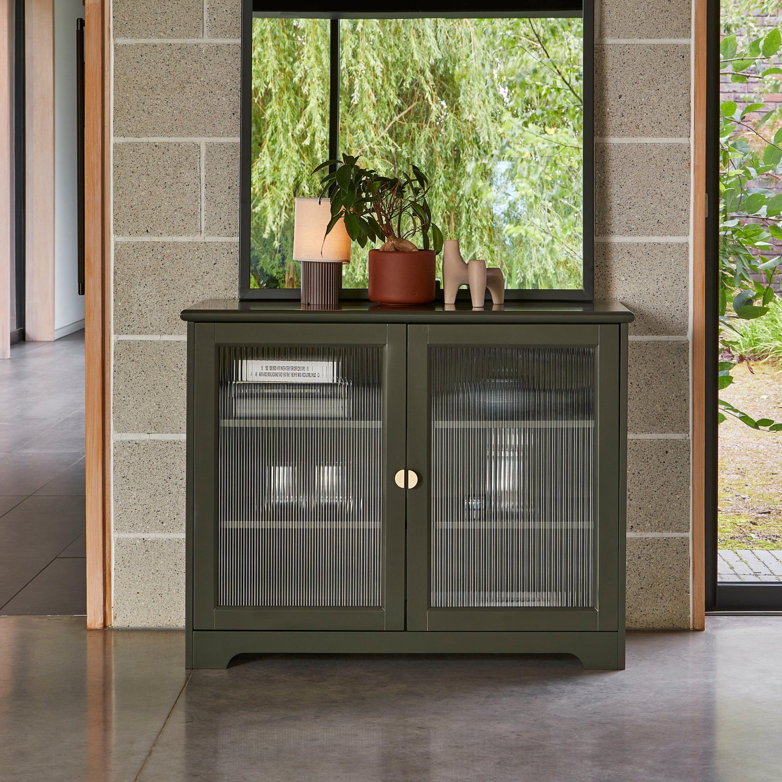 lua-2-door-sideboard-in-fir-green-with-fluted-glass-laura-james-1 Lua 2 Door Small Sideboard - Fir Green with Glass Door