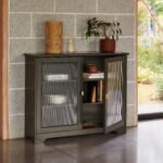 Lua 2 Door Narrow Sideboard - Fir Green with Glass Door