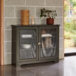 Outlet - Lua Narrow 2 Door Sideboard In Fir Green With Fluted Glass - Image 2