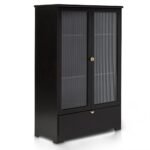 Lua Tall Cabinet in Noir Black with Fluted Glass - Image 8