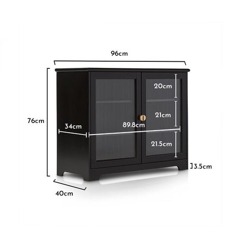 Lua 2 Door Small Sideboard - Noir Black with Glass Door 1 Lua Black 2 Door Sideboard - Laura James