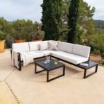 Maia 5 Seater Garden Interchangeable Sofa Set with Cream LED Premium Cantilever Parasol - Black - Image 2