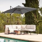 Maia 5 Seater Garden Interchangeable Sofa Set with Grey LED Premium Cantilever Parasol - Black