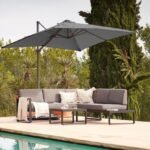 Maia 5 Seater Garden Interchangeable Sofa Set with Grey LED Premium Cantilever Parasol - Grey