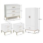 Marie 4 Piece Bedroom Furniture Set - 3 Drawer Chest of Drawers - White - Image 9