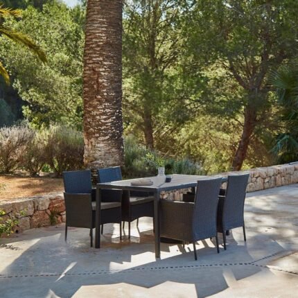 Marston 4 Seater Rattan Garden Dining Set - Black - Polywood Top