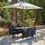 Marston 4 Seater Rattan Garden Dining Set with Cream Parasol - Black - Polywood Top