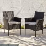 Marston 4 Seater Rattan Garden Dining Set with Grey Parasol - Black - Polywood Top - Image 3