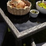 Marston 4 Seater Rattan Garden Dining Set with Cream LED Premium Parasol - Grey - Glass Top - Image 4