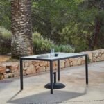 Marston 4 Seater Rattan Garden Dining Set with Grey Parasol - Black - Polywood Top - Image 2