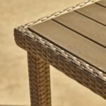 Marston 4 Seater Rattan Garden Dining Set with Grey Parasol - Natural Brown - Polywood Top - Image 6