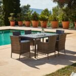 Marston 6 Seater Rattan Garden Dining Set - Grey - Polywood Top
