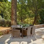 Marston 6 Seater Rattan Garden Dining Set - Natural Brown - Glass Top