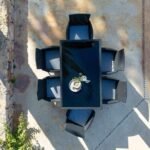 Marston 6 Seater Rattan Garden Dining Set with Cream LED Premium Parasol - Black - Glass Top - Image 2