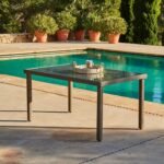 Marston 6 Seater Rattan Garden Dining Set with Cream LED Premium Parasol - Natural Brown - Glass Top - Image 2