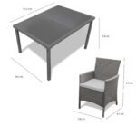 Marston 6 Seater Rattan Garden Dining Set with Cream Parasol - Grey - Image 9