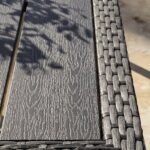 Marston 6 Seater Rattan Garden Dining Set with Grey LED Premium Parasol - Black - Polywood Top - Image 3