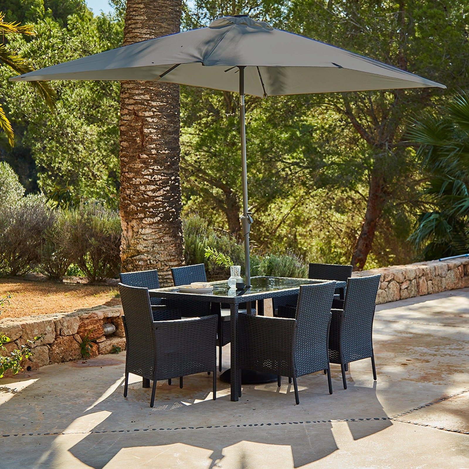 marston-6-seater-rattan-outdoor-dining-set-with-grey-parasol-rattan-garden-furniture-black-glass-top-laura-james-1 Marston 6 Seater Rattan Garden Dining Set with Grey Parasol - Black - Glass Top