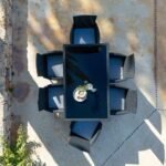 Marston 6 Seater Rattan Garden Dining Set with Grey Parasol - Black - Glass Top - Image 4